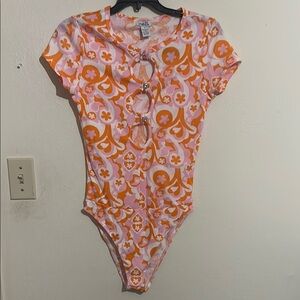 Women’s  One Piece in Orange and Pink Floral Design